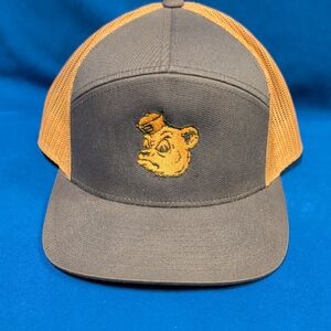 Embroidered Sailor Bear Vintage Trucker Hat in Charcoal & Mustard